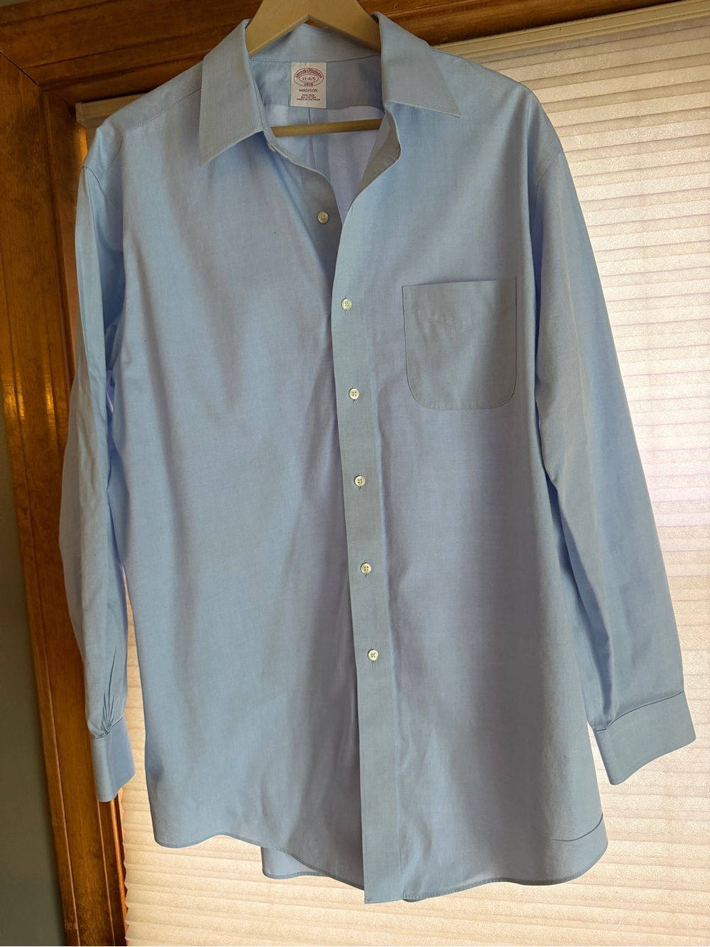Brooks Brothers Madison Blue Cotton Button Down Shirt Size 17-4/5 #preppy 0290